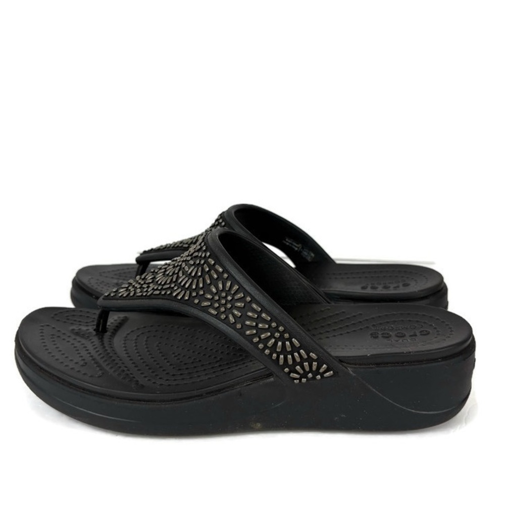 CROCS Black Sandals with Silver Accents
